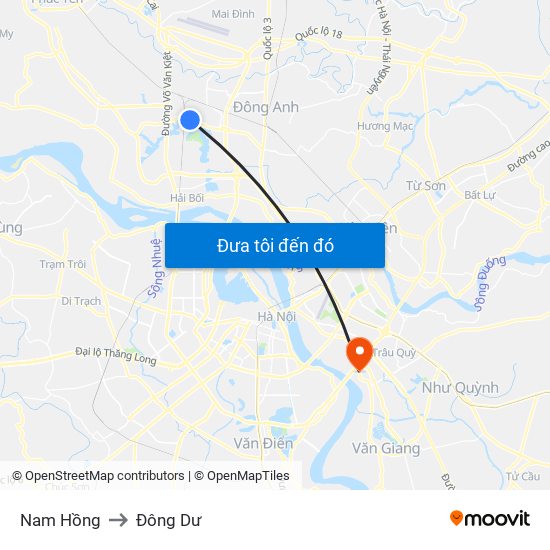 Nam Hồng to Đông Dư map