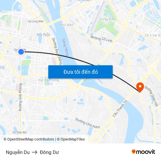 Nguyễn Du to Đông Dư map