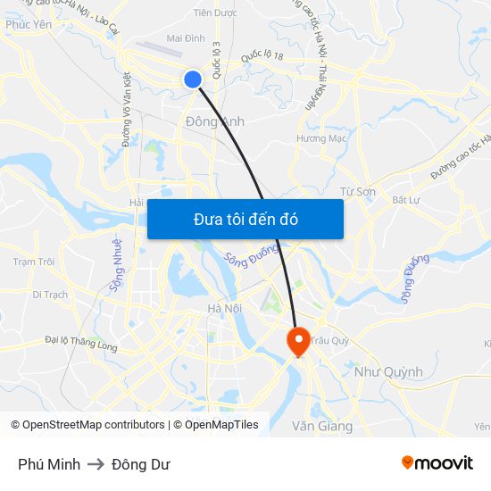 Phú Minh to Đông Dư map