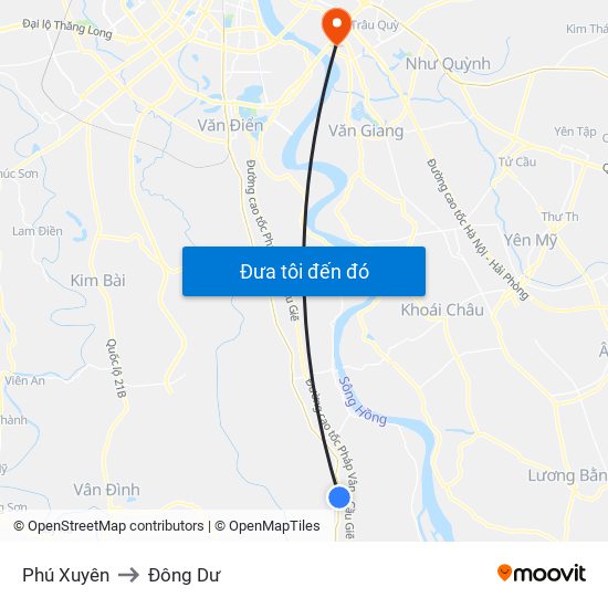 Phú Xuyên to Đông Dư map