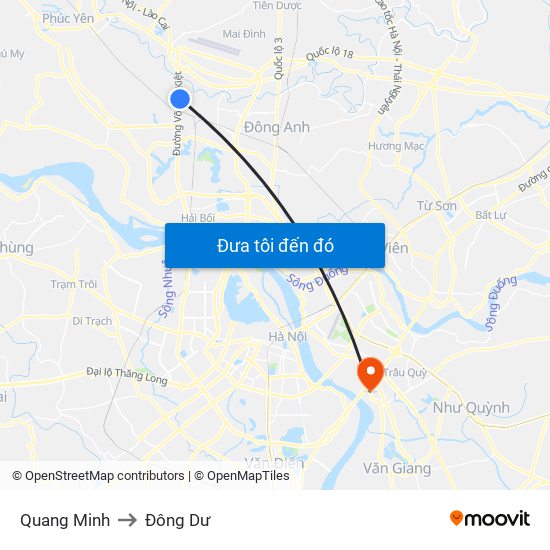 Quang Minh to Đông Dư map