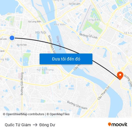 Quốc Tử Giám to Đông Dư map