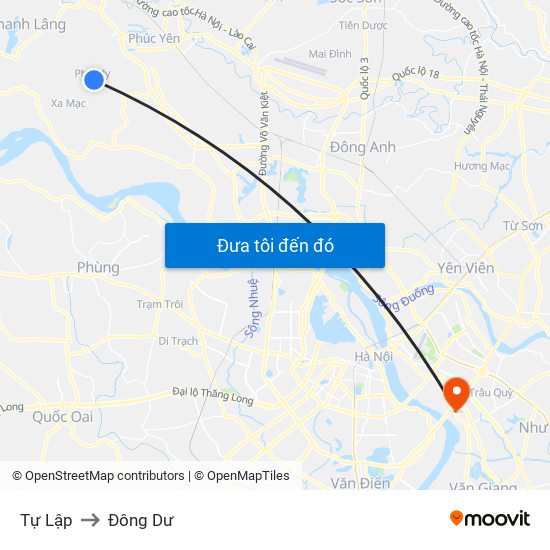 Tự Lập to Đông Dư map