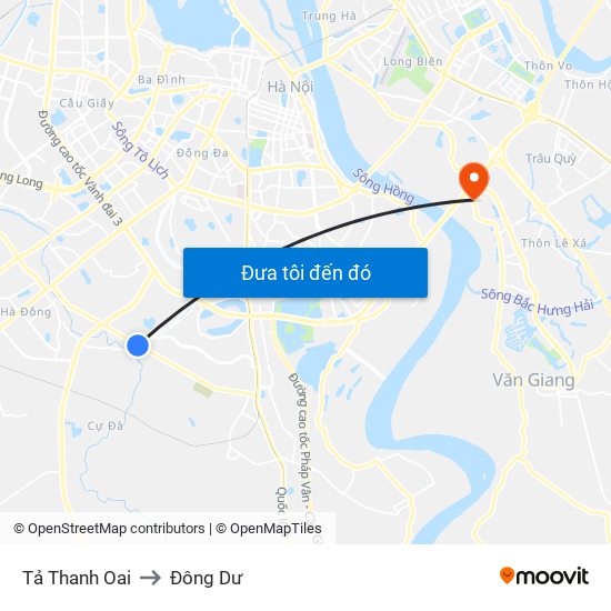 Tả Thanh Oai to Đông Dư map