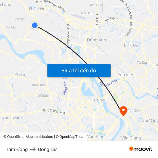 Tam Đồng to Đông Dư map