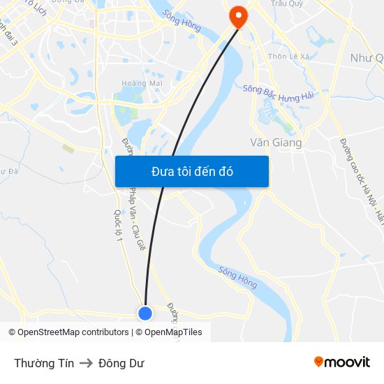 Thường Tín to Đông Dư map