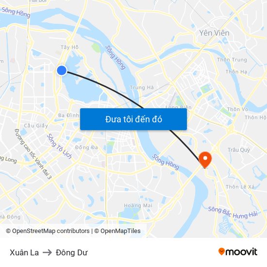 Xuân La to Đông Dư map