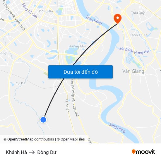 Khánh Hà to Đông Dư map
