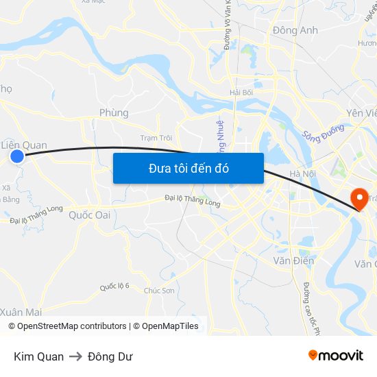 Kim Quan to Đông Dư map