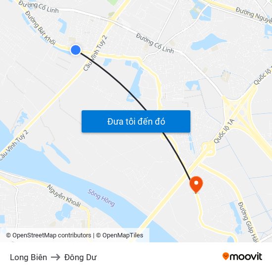 Long Biên to Đông Dư map