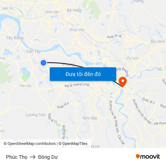 Phúc Thọ to Đông Dư map