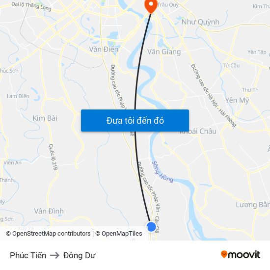 Phúc Tiến to Đông Dư map