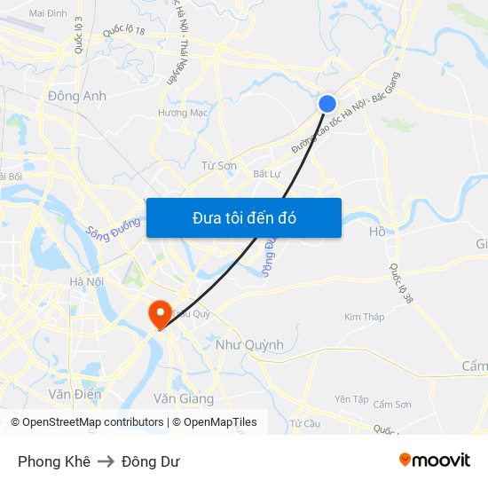 Phong Khê to Đông Dư map