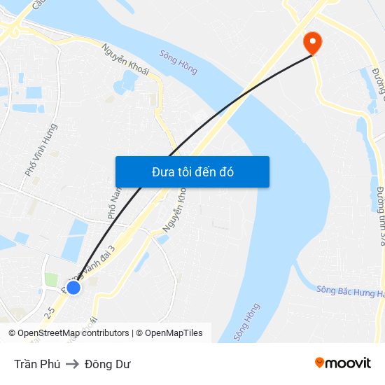 Trần Phú to Đông Dư map