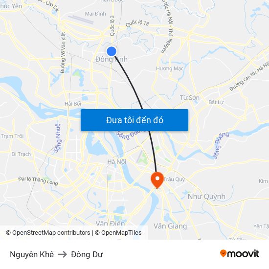 Nguyên Khê to Đông Dư map