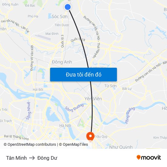 Tân Minh to Đông Dư map