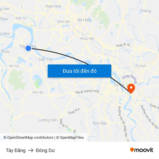 Tây Đằng to Đông Dư map