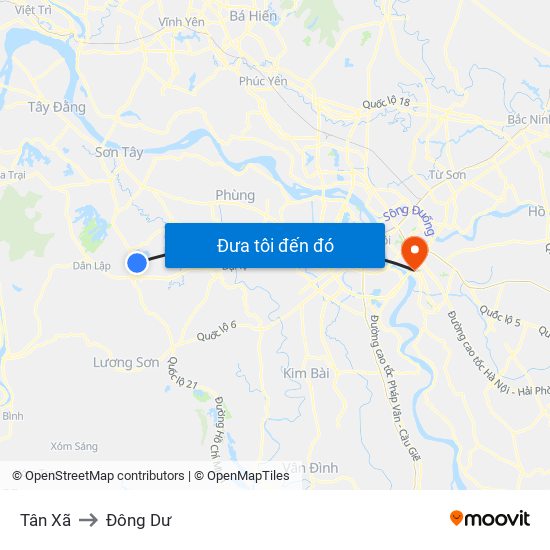 Tân Xã to Đông Dư map