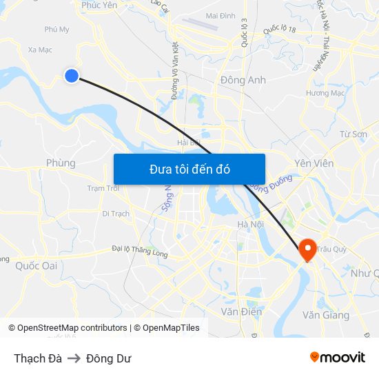 Thạch Đà to Đông Dư map