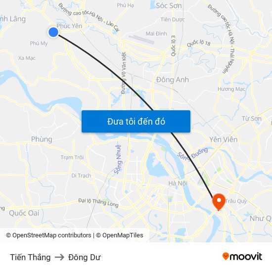 Tiến Thắng to Đông Dư map