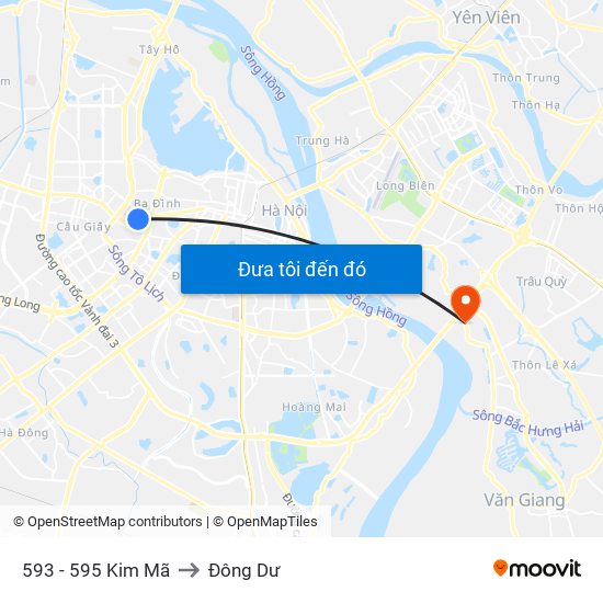 593 - 595 Kim Mã to Đông Dư map