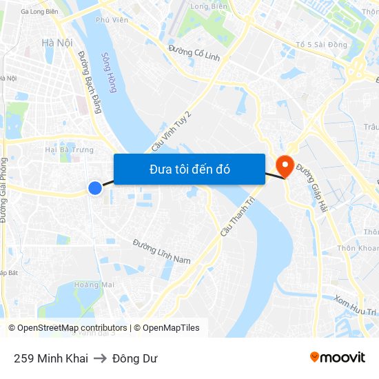 259 Minh Khai to Đông Dư map