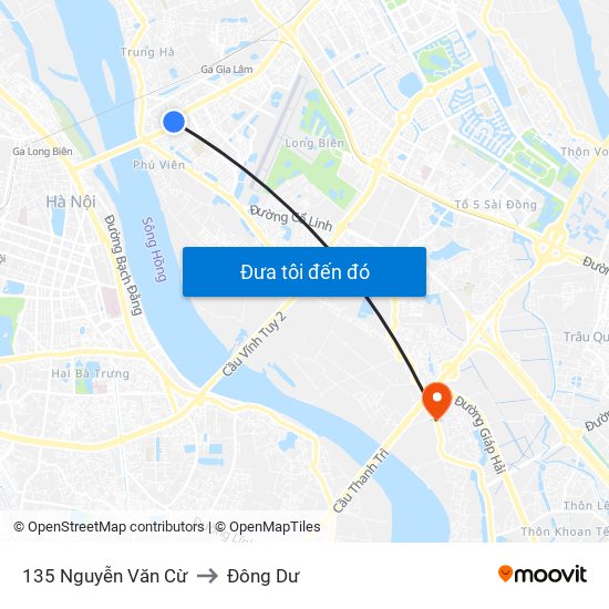 135 Nguyễn Văn Cừ to Đông Dư map