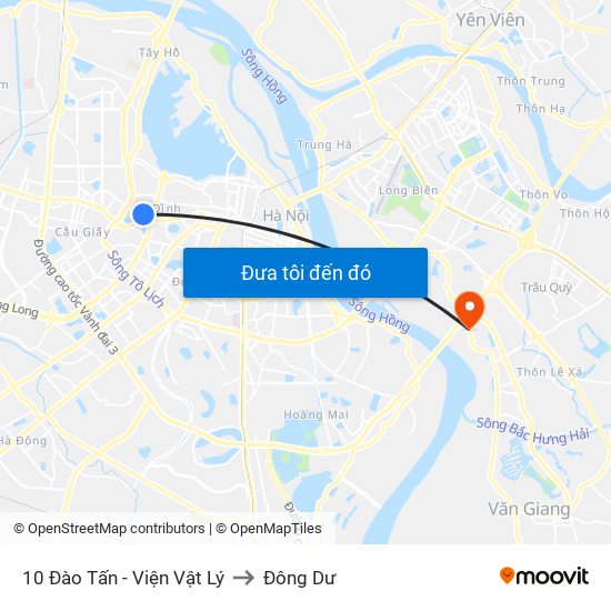 10 Đào Tấn - Viện Vật Lý to Đông Dư map