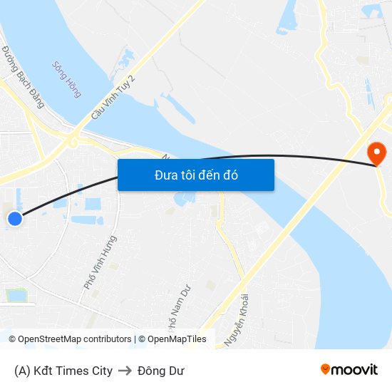 (A) Kđt Times City to Đông Dư map