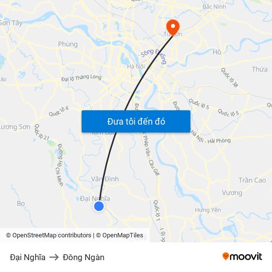 Đại Nghĩa to Đông Ngàn map