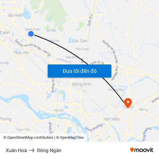 Xuân Hoà to Đông Ngàn map