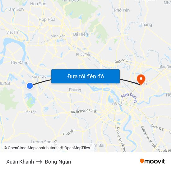 Xuân Khanh to Đông Ngàn map