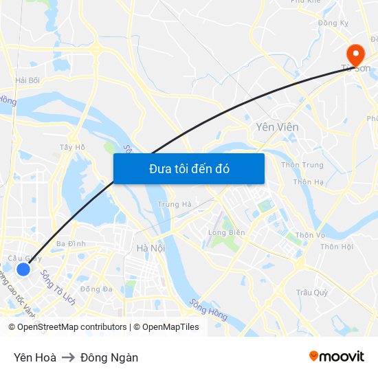 Yên Hoà to Đông Ngàn map