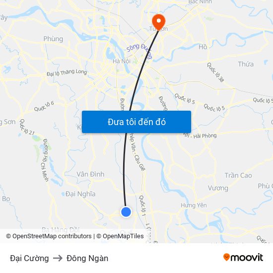 Đại Cường to Đông Ngàn map