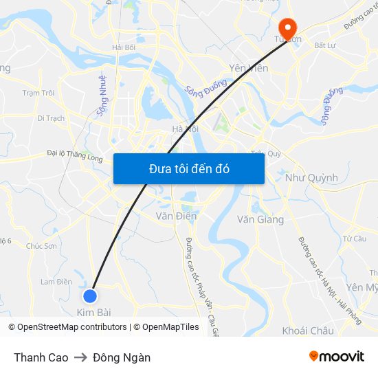 Thanh Cao to Đông Ngàn map