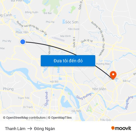 Thanh Lâm to Đông Ngàn map