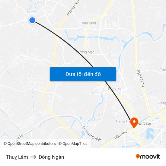 Thuỵ Lâm to Đông Ngàn map