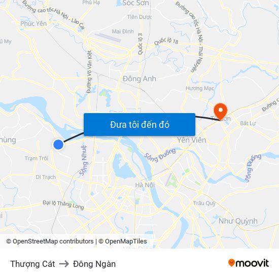 Thượng Cát to Đông Ngàn map