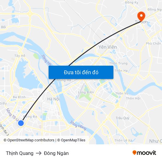 Thịnh Quang to Đông Ngàn map