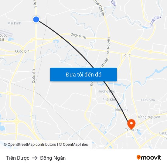 Tiên Dược to Đông Ngàn map