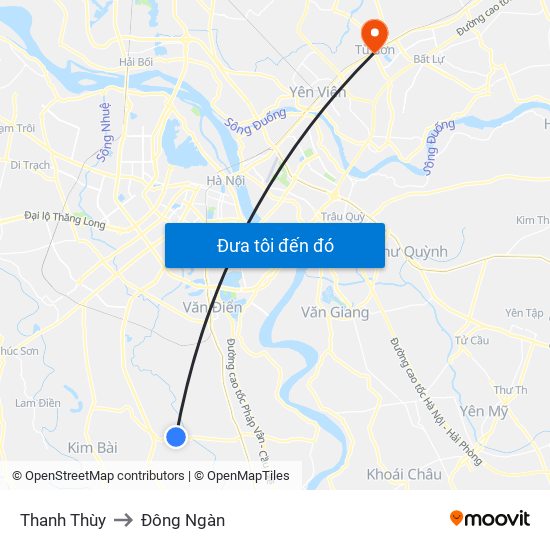 Thanh Thùy to Đông Ngàn map