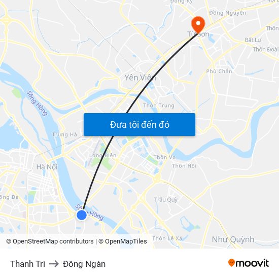 Thanh Trì to Đông Ngàn map
