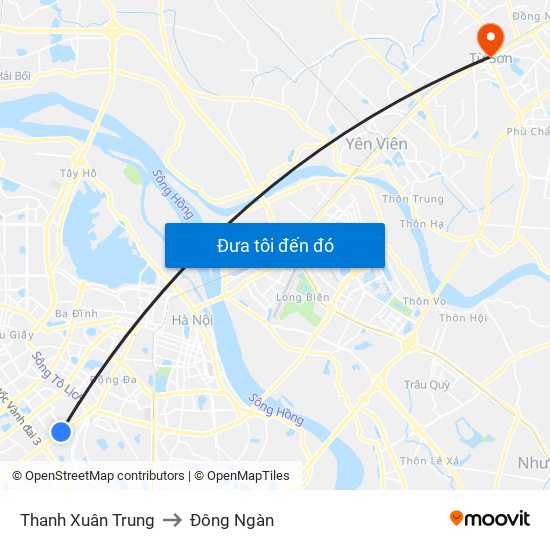 Thanh Xuân Trung to Đông Ngàn map