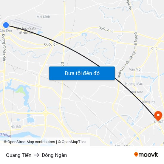 Quang Tiến to Đông Ngàn map