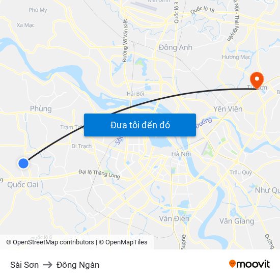 Sài Sơn to Đông Ngàn map