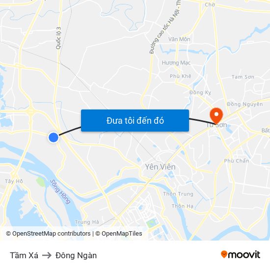 Tầm Xá to Đông Ngàn map