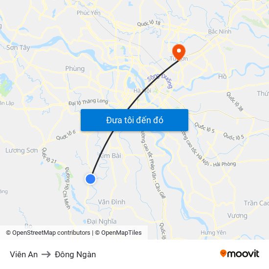 Viên An to Đông Ngàn map