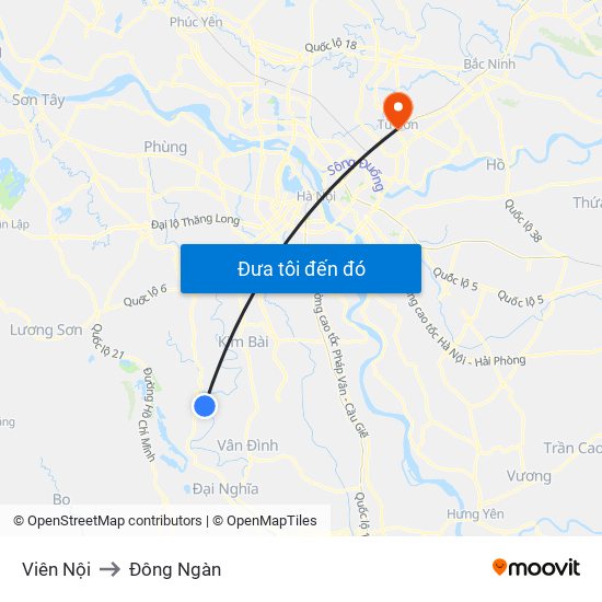 Viên Nội to Đông Ngàn map