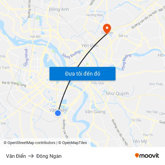 Văn Điển to Đông Ngàn map