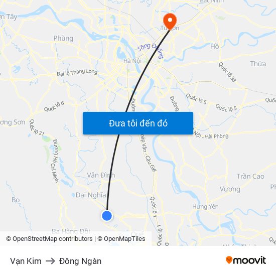 Vạn Kim to Đông Ngàn map